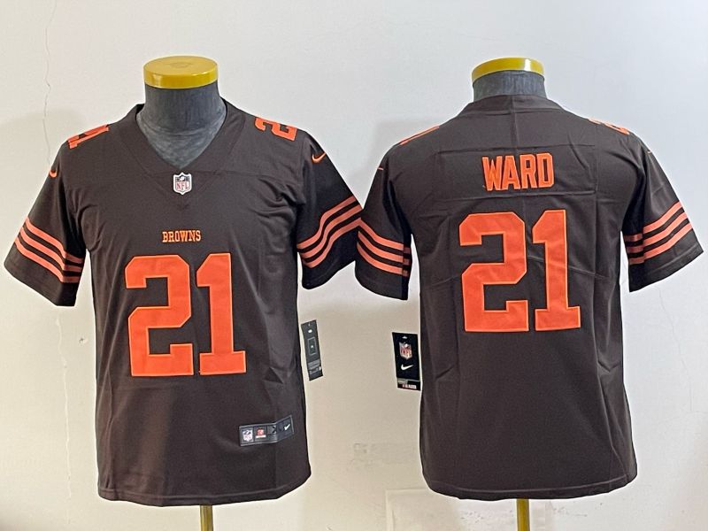 Youth 2025 Nike Cleveland Browns #21 Ward brown Retro Limited NFL Jersey style 01